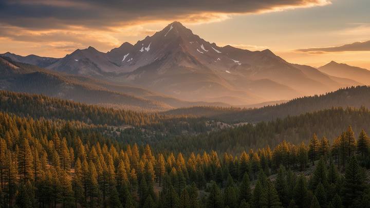 Pikes Peak rising over pine forest